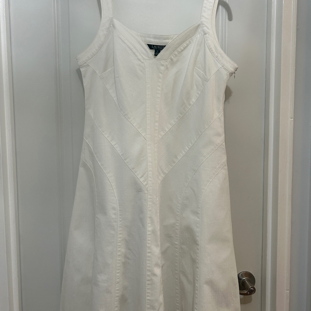 Lauren Ralph Lauren White Cotton Blend Sundress Sz 12 Exc Cond.